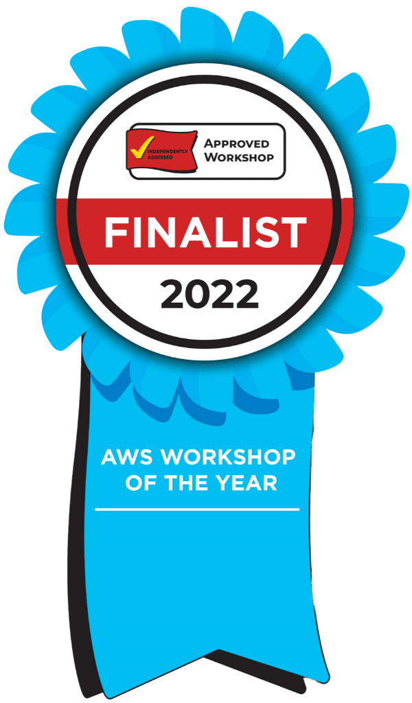 AWS Finalist 2002 - a blue ribbon with a red and white circle with a blue and white ribbon with a red and white logo