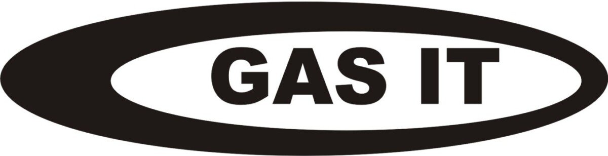 a black and white logo for Gas It